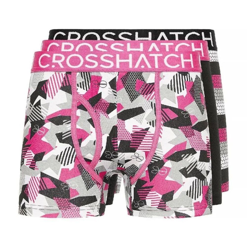 Crosshatch Mens Crystaline Geometric Boxer Briefs (Pack of 3) / Fuchsia